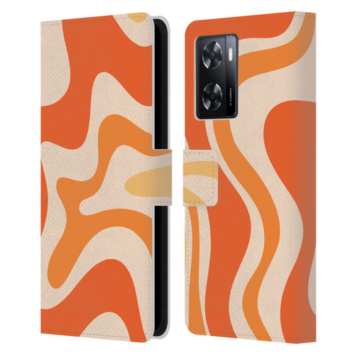 Kierkegaard Design Studio Retro Abstract Patterns Tangerine Orange Tone Leather Book Wallet Case Cover For OPPO A57s