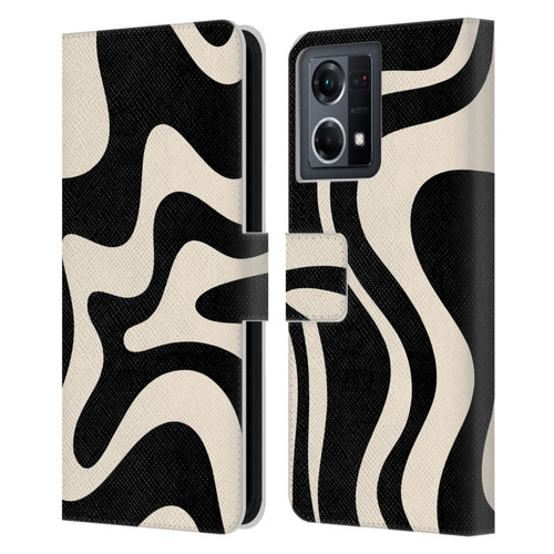 Kierkegaard Design Studio Retro Abstract Patterns Black Almond Cream Swirl Leather Book Wallet Case Cover For OPPO Reno8 4G