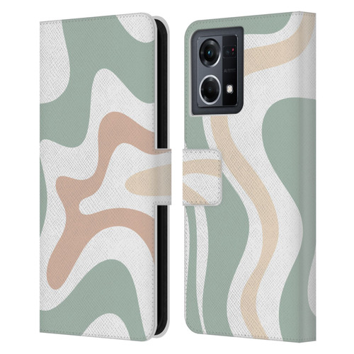 Kierkegaard Design Studio Retro Abstract Patterns Celadon Sage Swirl Leather Book Wallet Case Cover For OPPO Reno8 4G