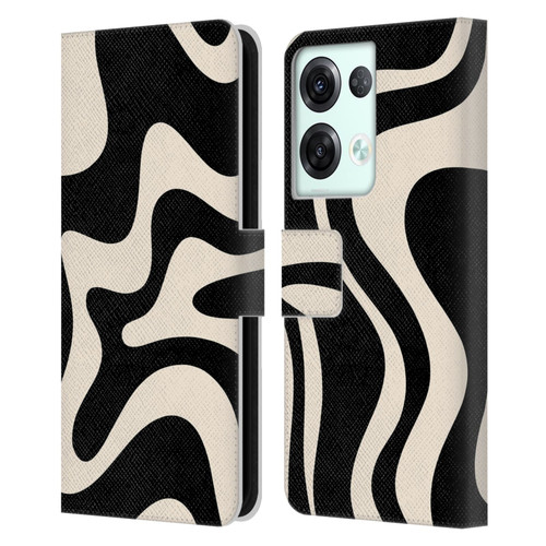 Kierkegaard Design Studio Retro Abstract Patterns Black Almond Cream Swirl Leather Book Wallet Case Cover For OPPO Reno8 Pro