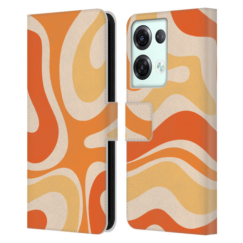 Kierkegaard Design Studio Retro Abstract Patterns Modern Orange Tangerine Swirl Leather Book Wallet Case Cover For OPPO Reno8 Pro