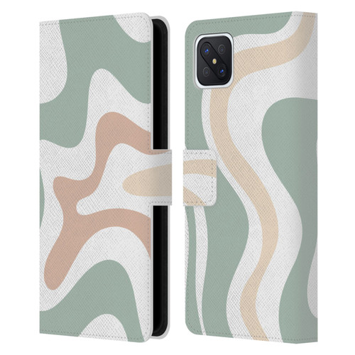 Kierkegaard Design Studio Retro Abstract Patterns Celadon Sage Swirl Leather Book Wallet Case Cover For OPPO Reno4 Z 5G