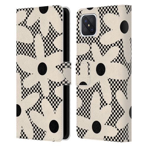 Kierkegaard Design Studio Retro Abstract Patterns Daisy Black Cream Dots Check Leather Book Wallet Case Cover For OPPO Reno4 Z 5G