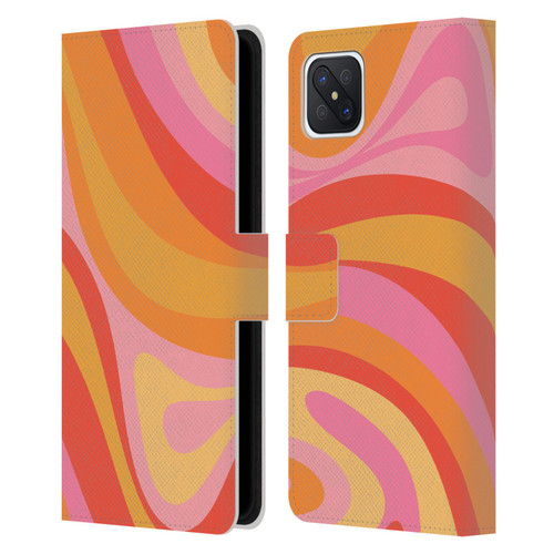 Kierkegaard Design Studio Retro Abstract Patterns Pink Orange Yellow Swirl Leather Book Wallet Case Cover For OPPO Reno4 Z 5G