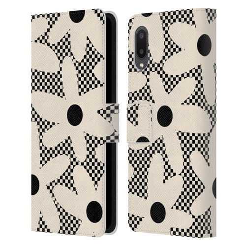 Kierkegaard Design Studio Retro Abstract Patterns Daisy Black Cream Dots Check Leather Book Wallet Case Cover For Samsung Galaxy A02/M02 (2021)