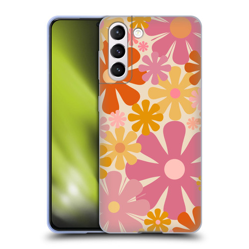 Kierkegaard Design Studio Retro Abstract Patterns Pink Orange Thulian Flowers Soft Gel Case for Samsung Galaxy S21 5G