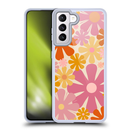 Kierkegaard Design Studio Retro Abstract Patterns Pink Orange Thulian Flowers Soft Gel Case for Samsung Galaxy S21 5G