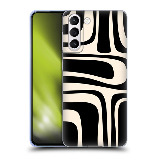 Kierkegaard Design Studio Retro Abstract Patterns Palm Springs Black Cream Soft Gel Case for Samsung Galaxy S21 5G