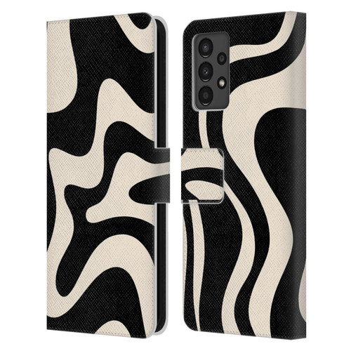 Kierkegaard Design Studio Retro Abstract Patterns Black Almond Cream Swirl Leather Book Wallet Case Cover For Samsung Galaxy A13 (2022)