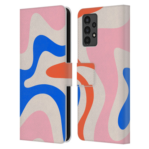 Kierkegaard Design Studio Retro Abstract Patterns Pink Blue Orange Swirl Leather Book Wallet Case Cover For Samsung Galaxy A13 (2022)