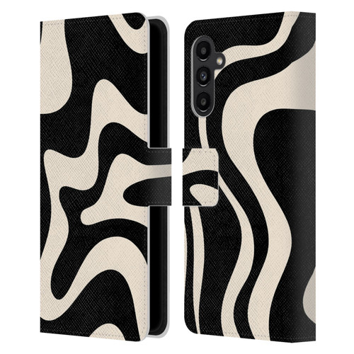 Kierkegaard Design Studio Retro Abstract Patterns Black Almond Cream Swirl Leather Book Wallet Case Cover For Samsung Galaxy A13 5G (2021)