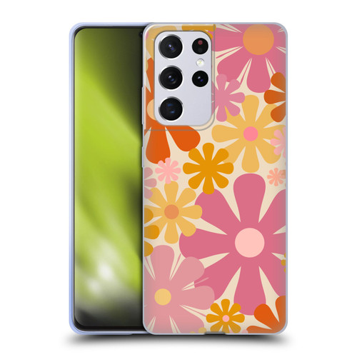 Kierkegaard Design Studio Retro Abstract Patterns Pink Orange Thulian Flowers Soft Gel Case for Samsung Galaxy S21 Ultra 5G