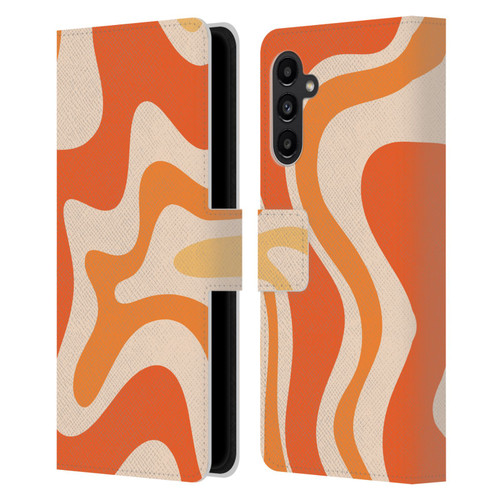 Kierkegaard Design Studio Retro Abstract Patterns Tangerine Orange Tone Leather Book Wallet Case Cover For Samsung Galaxy A13 5G (2021)