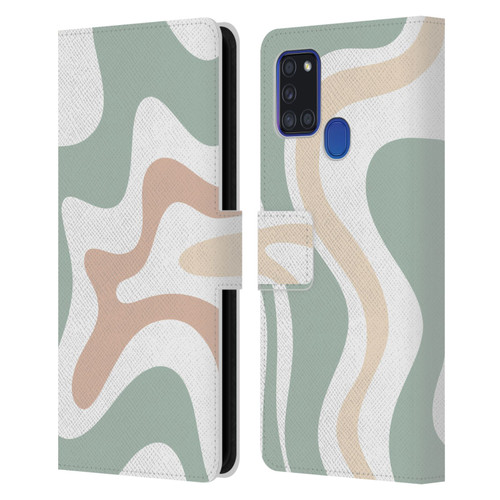 Kierkegaard Design Studio Retro Abstract Patterns Celadon Sage Swirl Leather Book Wallet Case Cover For Samsung Galaxy A21s (2020)