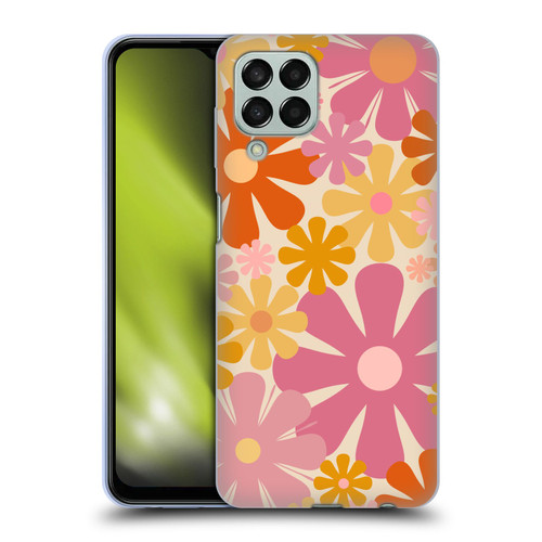 Kierkegaard Design Studio Retro Abstract Patterns Pink Orange Thulian Flowers Soft Gel Case for Samsung Galaxy M33 (2022)