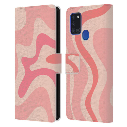 Kierkegaard Design Studio Retro Abstract Patterns Soft Pink Liquid Swirl Leather Book Wallet Case Cover For Samsung Galaxy A21s (2020)