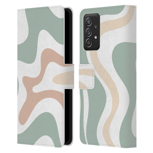 Kierkegaard Design Studio Retro Abstract Patterns Celadon Sage Swirl Leather Book Wallet Case Cover For Samsung Galaxy A52 / A52s / 5G (2021)