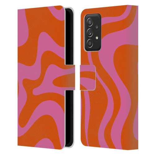 Kierkegaard Design Studio Retro Abstract Patterns Hot Pink Orange Swirl Leather Book Wallet Case Cover For Samsung Galaxy A52 / A52s / 5G (2021)