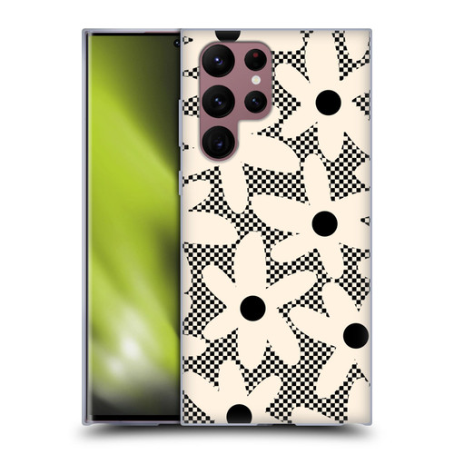 Kierkegaard Design Studio Retro Abstract Patterns Daisy Black Cream Dots Check Soft Gel Case for Samsung Galaxy S22 Ultra 5G