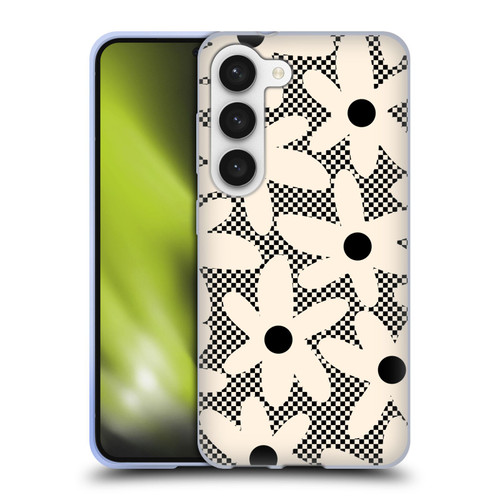 Kierkegaard Design Studio Retro Abstract Patterns Daisy Black Cream Dots Check Soft Gel Case for Samsung Galaxy S23 5G