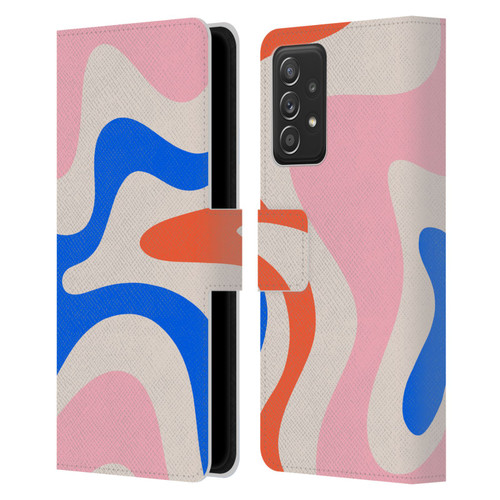 Kierkegaard Design Studio Retro Abstract Patterns Pink Blue Orange Swirl Leather Book Wallet Case Cover For Samsung Galaxy A53 5G (2022)
