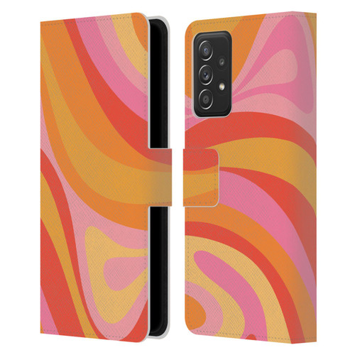 Kierkegaard Design Studio Retro Abstract Patterns Pink Orange Yellow Swirl Leather Book Wallet Case Cover For Samsung Galaxy A53 5G (2022)