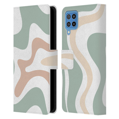 Kierkegaard Design Studio Retro Abstract Patterns Celadon Sage Swirl Leather Book Wallet Case Cover For Samsung Galaxy F22 (2021)