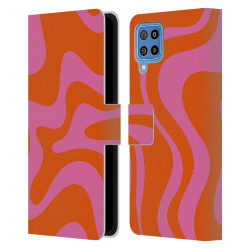 Kierkegaard Design Studio Retro Abstract Patterns Hot Pink Orange Swirl Leather Book Wallet Case Cover For Samsung Galaxy F22 (2021)