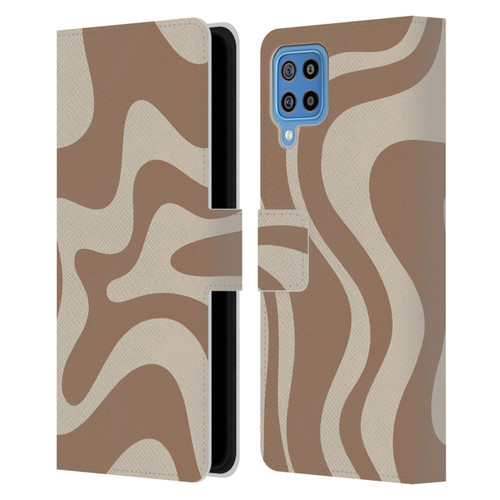 Kierkegaard Design Studio Retro Abstract Patterns Milk Brown Beige Swirl Leather Book Wallet Case Cover For Samsung Galaxy F22 (2021)