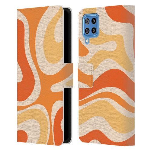 Kierkegaard Design Studio Retro Abstract Patterns Modern Orange Tangerine Swirl Leather Book Wallet Case Cover For Samsung Galaxy F22 (2021)