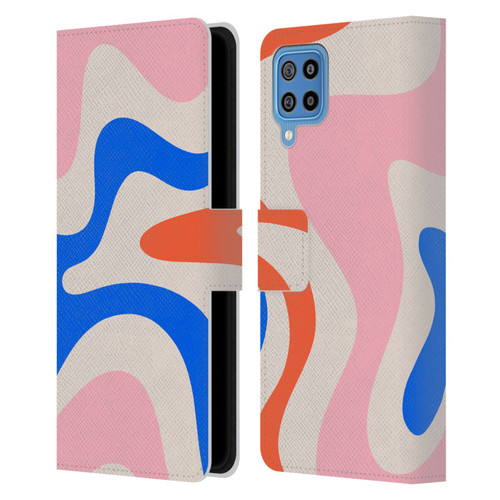 Kierkegaard Design Studio Retro Abstract Patterns Pink Blue Orange Swirl Leather Book Wallet Case Cover For Samsung Galaxy F22 (2021)