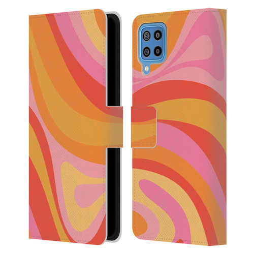 Kierkegaard Design Studio Retro Abstract Patterns Pink Orange Yellow Swirl Leather Book Wallet Case Cover For Samsung Galaxy F22 (2021)