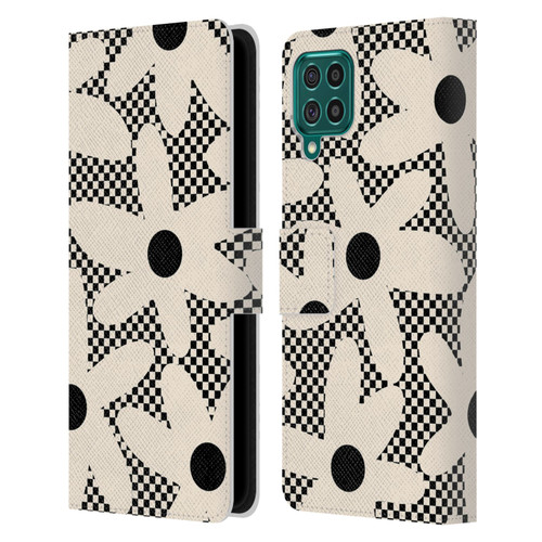 Kierkegaard Design Studio Retro Abstract Patterns Daisy Black Cream Dots Check Leather Book Wallet Case Cover For Samsung Galaxy F62 (2021)