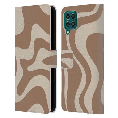 Kierkegaard Design Studio Retro Abstract Patterns Milk Brown Beige Swirl Leather Book Wallet Case Cover For Samsung Galaxy F62 (2021)