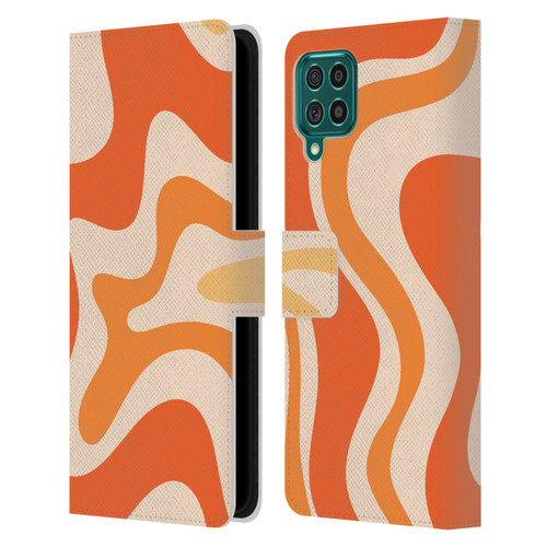 Kierkegaard Design Studio Retro Abstract Patterns Tangerine Orange Tone Leather Book Wallet Case Cover For Samsung Galaxy F62 (2021)