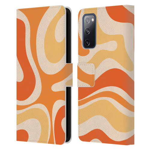 Kierkegaard Design Studio Retro Abstract Patterns Modern Orange Tangerine Swirl Leather Book Wallet Case Cover For Samsung Galaxy S20 FE / 5G