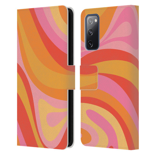 Kierkegaard Design Studio Retro Abstract Patterns Pink Orange Yellow Swirl Leather Book Wallet Case Cover For Samsung Galaxy S20 FE / 5G