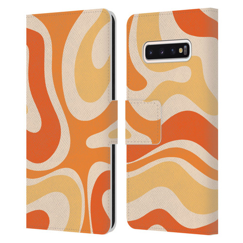 Kierkegaard Design Studio Retro Abstract Patterns Modern Orange Tangerine Swirl Leather Book Wallet Case Cover For Samsung Galaxy S10