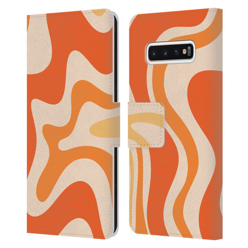 Kierkegaard Design Studio Retro Abstract Patterns Tangerine Orange Tone Leather Book Wallet Case Cover For Samsung Galaxy S10