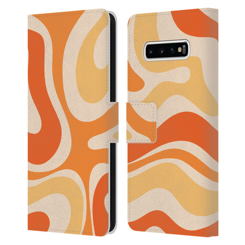 Kierkegaard Design Studio Retro Abstract Patterns Modern Orange Tangerine Swirl Leather Book Wallet Case Cover For Samsung Galaxy S10+ / S10 Plus