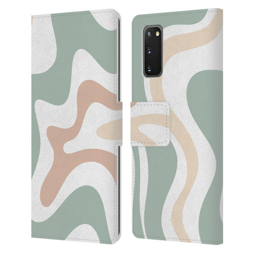 Kierkegaard Design Studio Retro Abstract Patterns Celadon Sage Swirl Leather Book Wallet Case Cover For Samsung Galaxy S20 / S20 5G