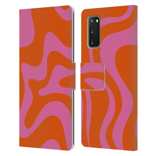 Kierkegaard Design Studio Retro Abstract Patterns Hot Pink Orange Swirl Leather Book Wallet Case Cover For Samsung Galaxy S20 / S20 5G