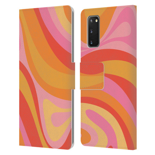 Kierkegaard Design Studio Retro Abstract Patterns Pink Orange Yellow Swirl Leather Book Wallet Case Cover For Samsung Galaxy S20 / S20 5G