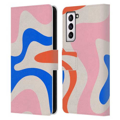 Kierkegaard Design Studio Retro Abstract Patterns Pink Blue Orange Swirl Leather Book Wallet Case Cover For Samsung Galaxy S21 5G