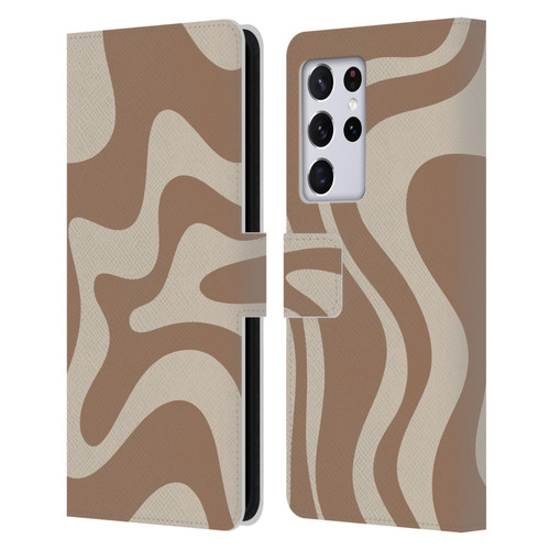 Kierkegaard Design Studio Retro Abstract Patterns Milk Brown Beige Swirl Leather Book Wallet Case Cover For Samsung Galaxy S21 Ultra 5G