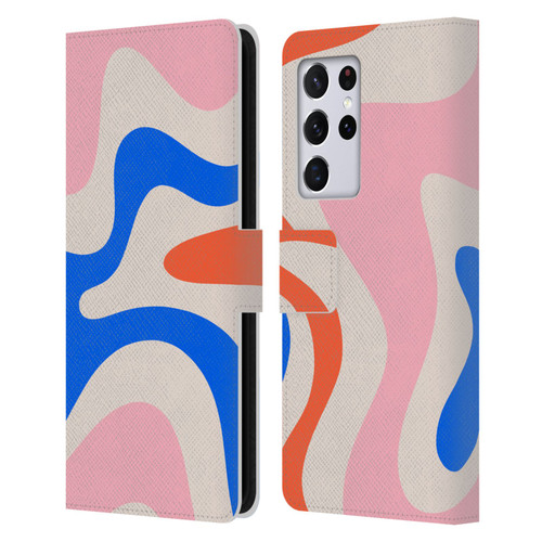 Kierkegaard Design Studio Retro Abstract Patterns Pink Blue Orange Swirl Leather Book Wallet Case Cover For Samsung Galaxy S21 Ultra 5G