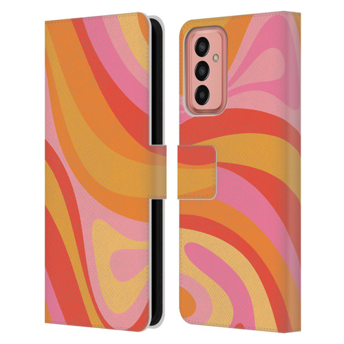 Kierkegaard Design Studio Retro Abstract Patterns Pink Orange Yellow Swirl Leather Book Wallet Case Cover For Samsung Galaxy M13 (2022)