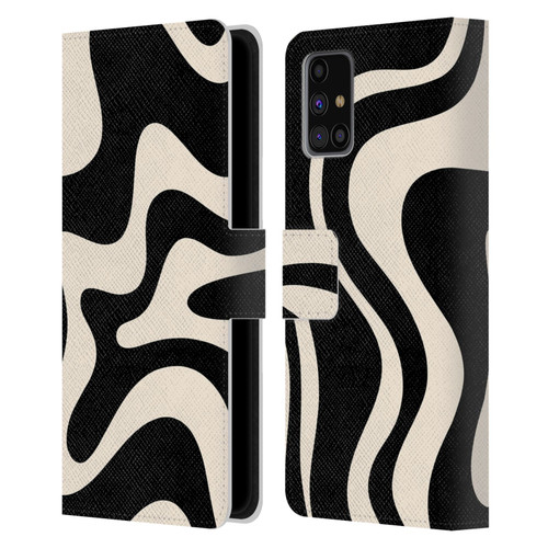 Kierkegaard Design Studio Retro Abstract Patterns Black Almond Cream Swirl Leather Book Wallet Case Cover For Samsung Galaxy M31s (2020)
