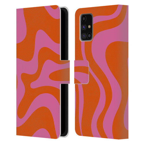 Kierkegaard Design Studio Retro Abstract Patterns Hot Pink Orange Swirl Leather Book Wallet Case Cover For Samsung Galaxy M31s (2020)