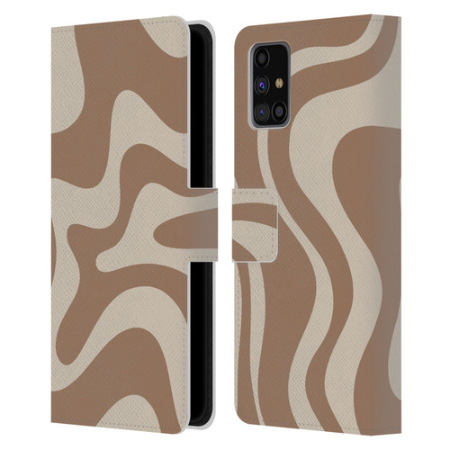 Kierkegaard Design Studio Retro Abstract Patterns Milk Brown Beige Swirl Leather Book Wallet Case Cover For Samsung Galaxy M31s (2020)